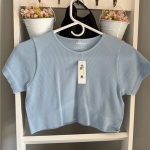 Garage Sky Blue Ribbed Athletic Crop Top